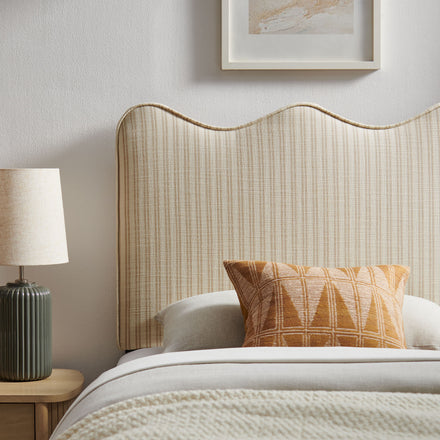 Athena Striped Fabric Upholstered Twin Size Headboard in Oatmeal Stripe