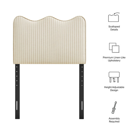 Athena Striped Fabric Upholstered Twin Size Headboard in Oatmeal Stripe