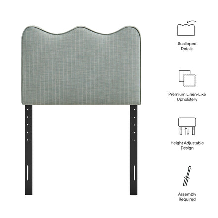 Athena Striped Fabric Upholstered Twin Size Headboard in Spa Blue Stripe