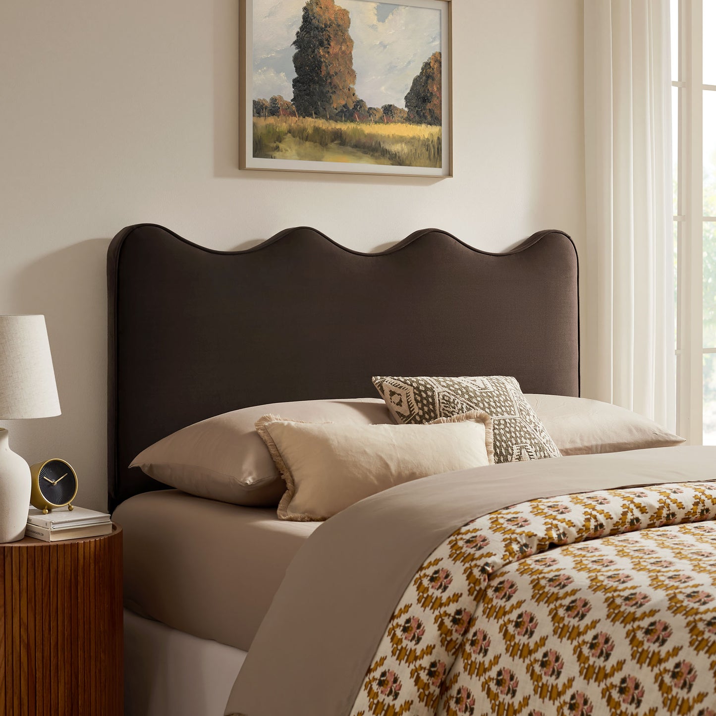 Hazel Stain-Resistant Performance Velvet Full Size Headboard in Chocolate Brown
