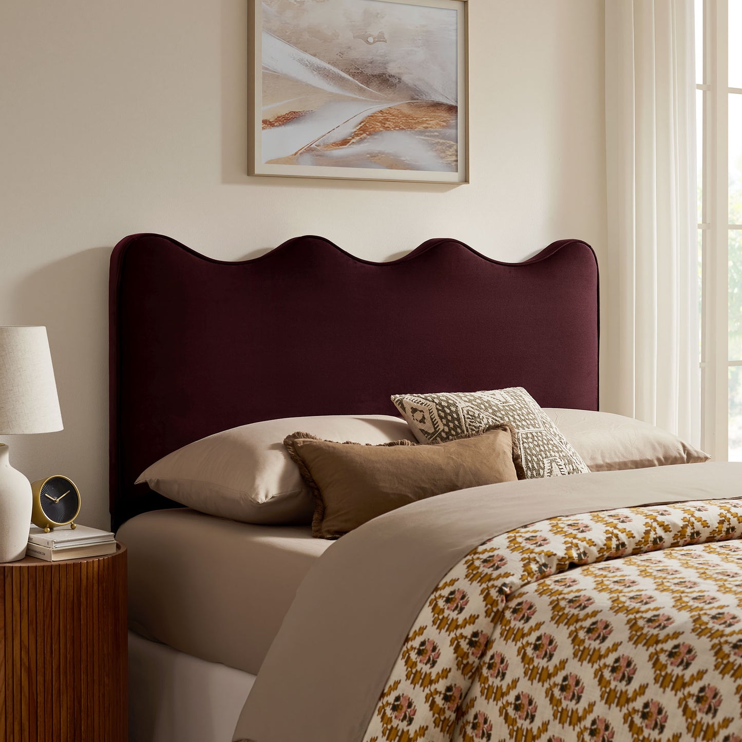 Hazel Stain-Resistant Performance Velvet Full Size Headboard in Mulberry