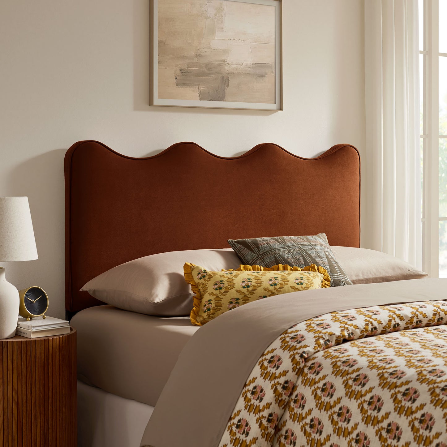 Hazel Stain-Resistant Performance Velvet Full Size Headboard in Rust