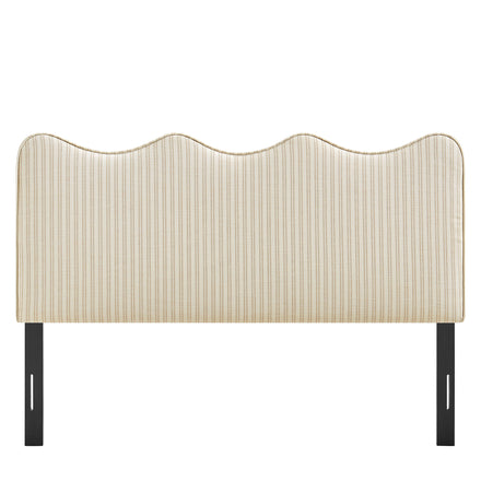 Athena Striped Fabric Upholstered Full Size Headboard in Oatmeal Stripe