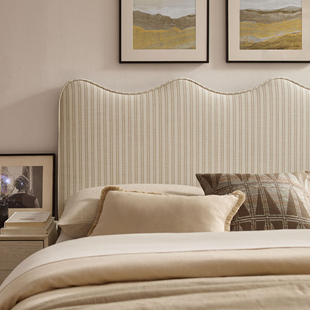 Athena Striped Fabric Upholstered Full Size Headboard in Oatmeal Stripe