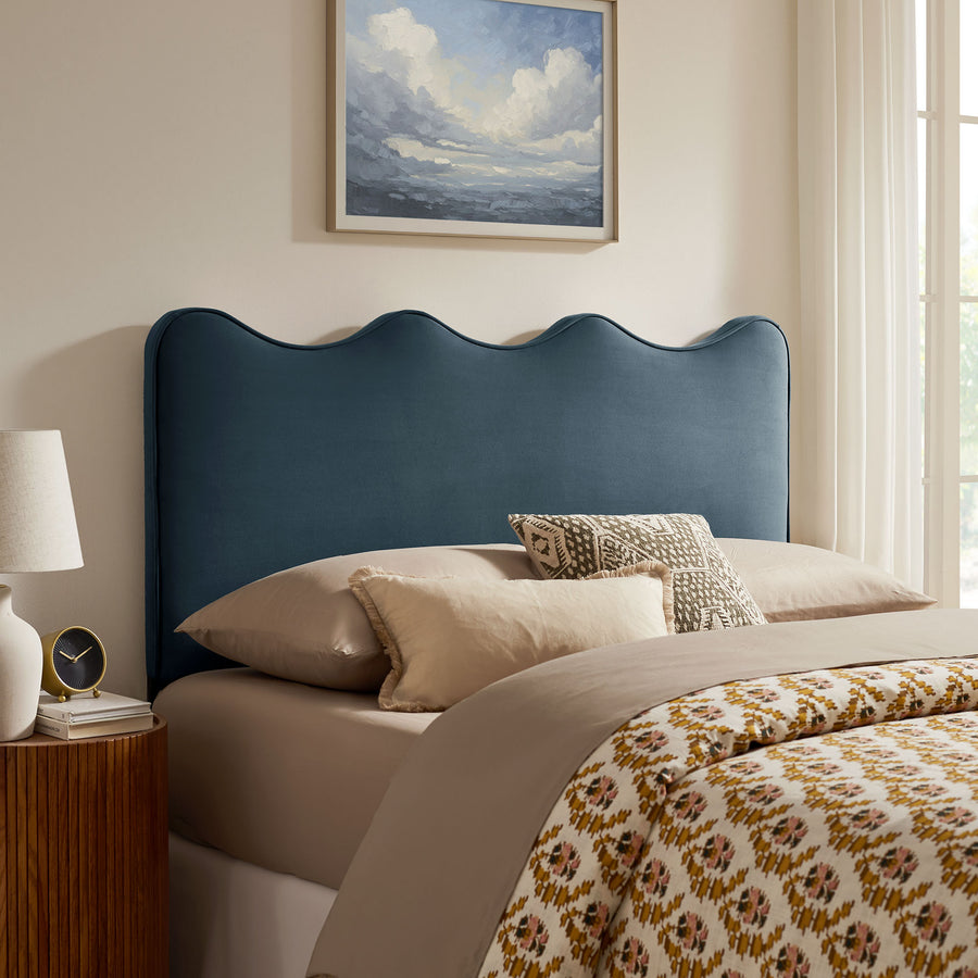 Hazel Stain-Resistant Performance Velvet Queen Size Headboard in Cadet Blue
