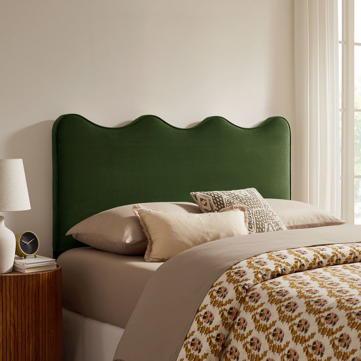 Hazel Stain-Resistant Performance Velvet Queen Size Headboard in Moss Green