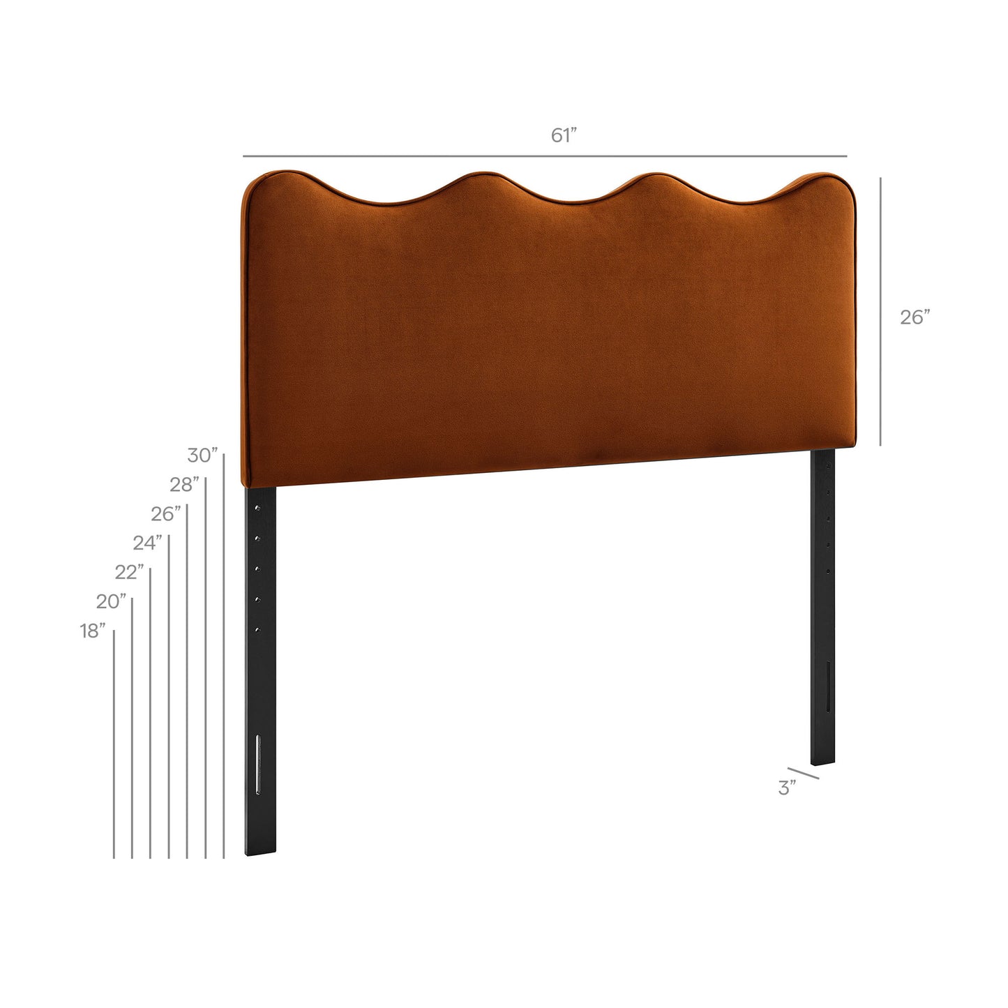 Hazel Stain-Resistant Performance Velvet Queen Size Headboard in Rust