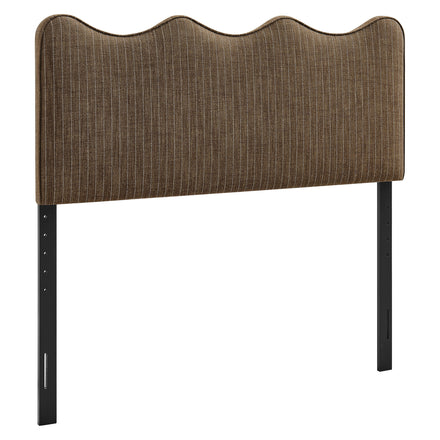 Athena Striped Fabric Upholstered Queen Size Headboard in Oatmeal Stripe