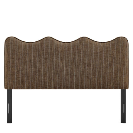 Athena Striped Fabric Upholstered Queen Size Headboard in Oatmeal Stripe