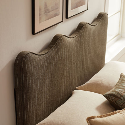 Athena Striped Fabric Upholstered Queen Size Headboard in Oatmeal Stripe