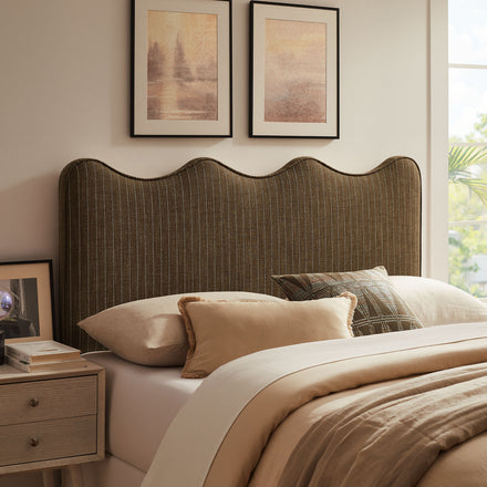 Athena Striped Fabric Upholstered Queen Size Headboard in Oatmeal Stripe