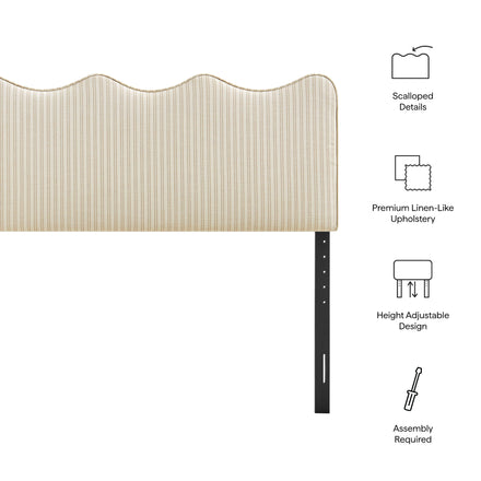 Athena Striped Fabric Upholstered Queen Size Headboard in Oatmeal Stripe