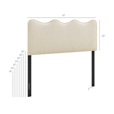 Athena Striped Fabric Upholstered Queen Size Headboard in Oatmeal Stripe