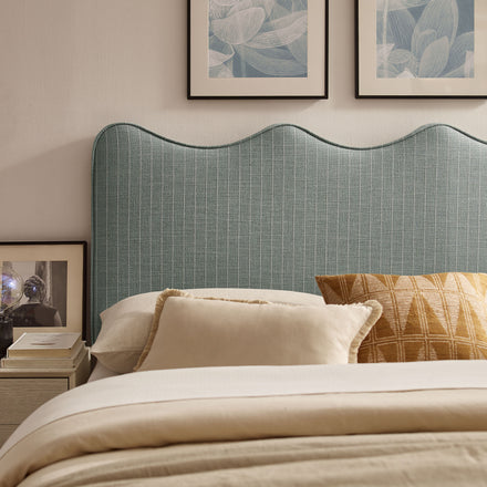 Athena Striped Fabric Upholstered Queen Size Headboard in Spa Blue Stripe