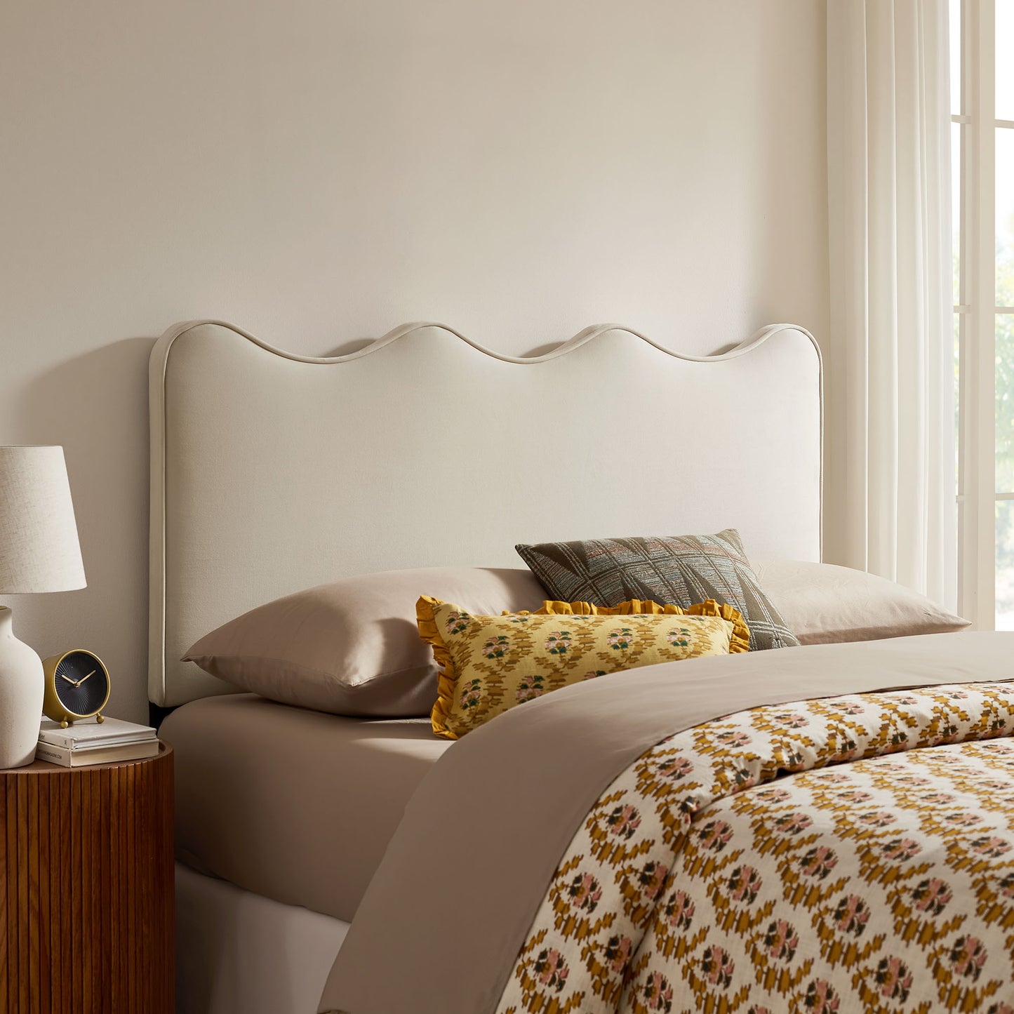 Hazel Stain-Resistant Performance Velvet King Size Headboard in Alabaster