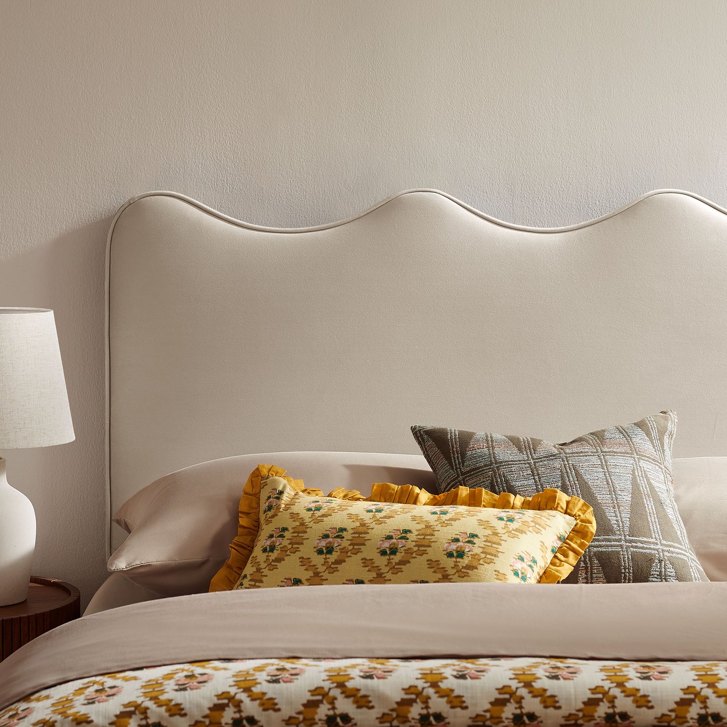 Hazel Stain-Resistant Performance Velvet King Size Headboard in Almond