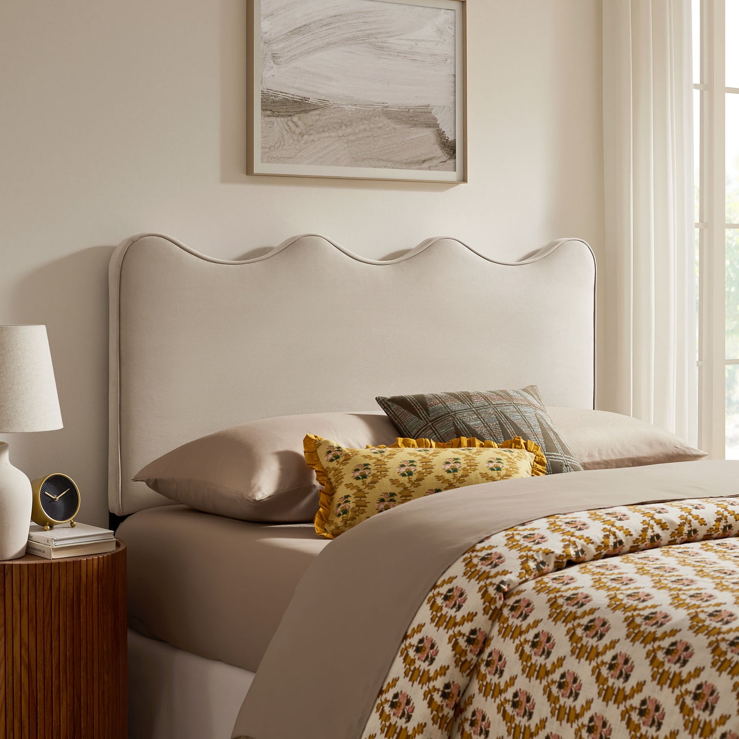 Hazel Stain-Resistant Performance Velvet King Size Headboard in Almond