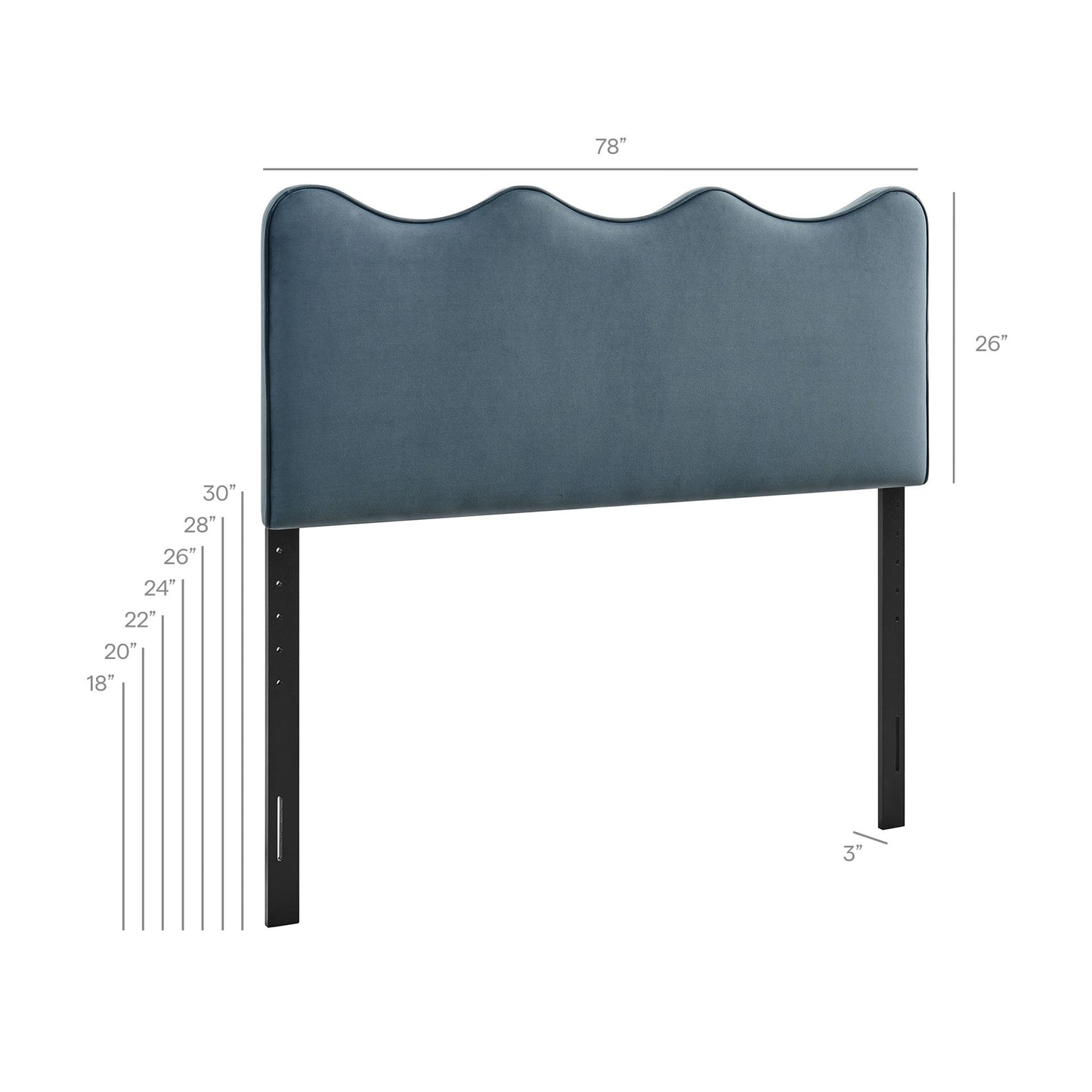 Hazel Stain-Resistant Performance Velvet King Size Headboard in Cadet Blue