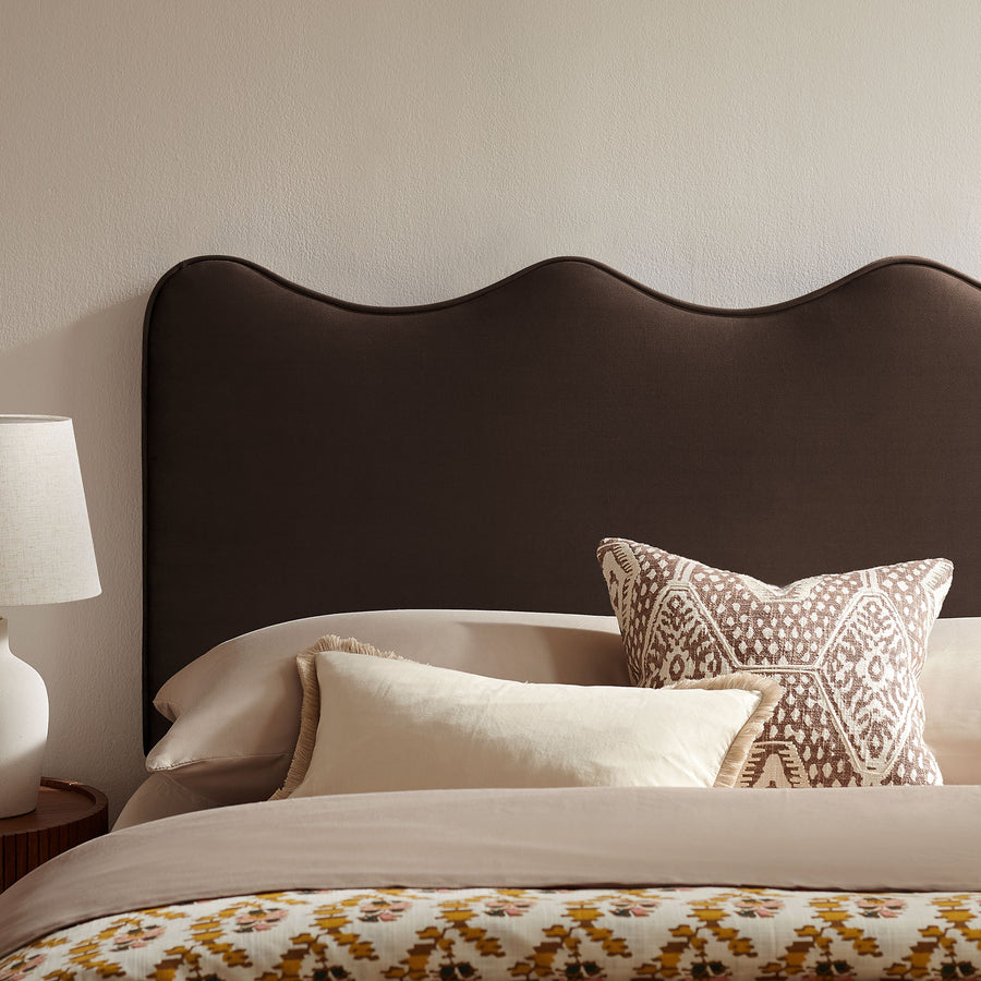 Hazel Stain-Resistant Performance Velvet King Size Headboard in Chocolate Brown