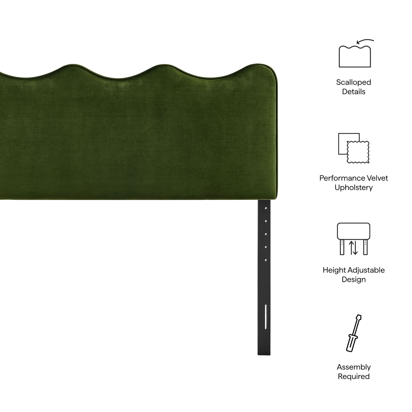 Hazel Stain-Resistant Performance Velvet King Size Headboard in Moss Green