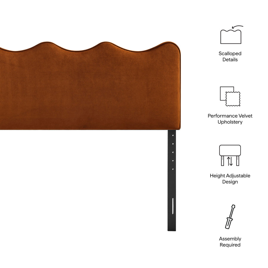 Hazel Stain-Resistant Performance Velvet King Size Headboard in Rust