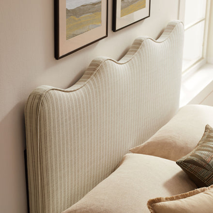 Athena Striped Fabric Upholstered King Size Headboard in Oatmeal Stripe