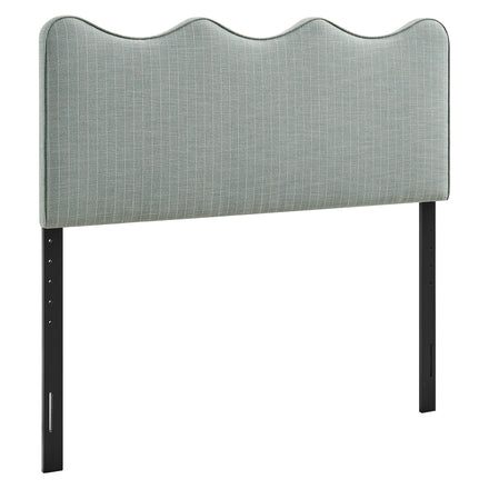 Athena Striped Fabric Upholstered King Size Headboard in Spa Blue Stripe