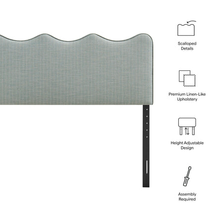 Athena Striped Fabric Upholstered King Size Headboard in Spa Blue Stripe