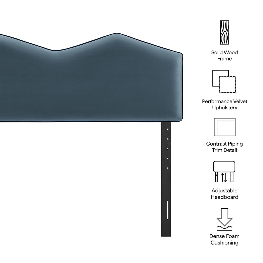 Lattice Performance Velvet Queen Size Headboard in Cadet Blue