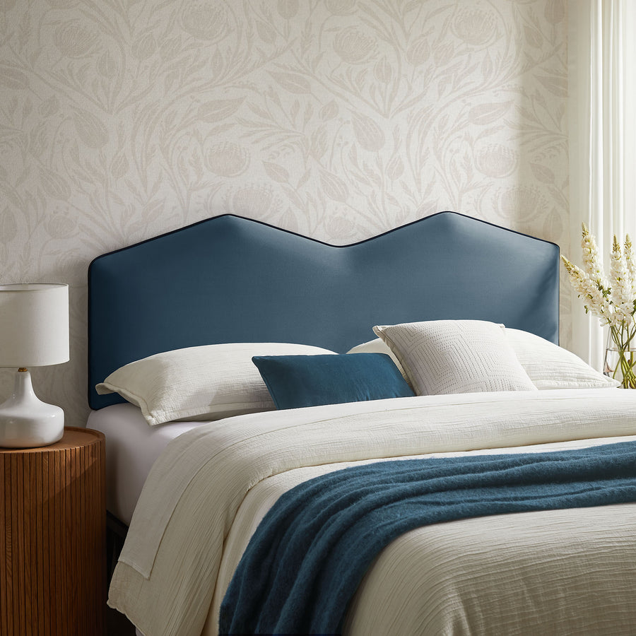 Lattice Performance Velvet King Size Headboard in Cadet Blue