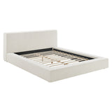 Kiln Chenille Upholstered Queen Platform Bed Frame in Ivory Fabric