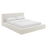 Kiln Chenille Upholstered Queen Platform Bed Frame in Ivory Fabric