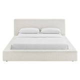 Kiln Chenille Upholstered Queen Platform Bed Frame in Ivory Fabric