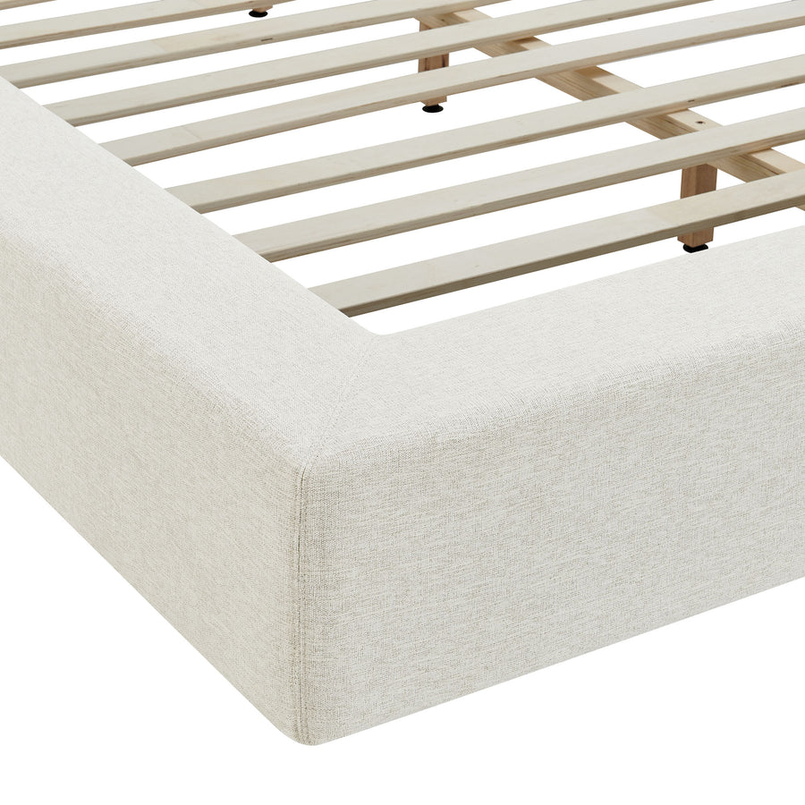 Kiln Chenille Upholstered Queen Platform Bed Frame in Ivory Fabric