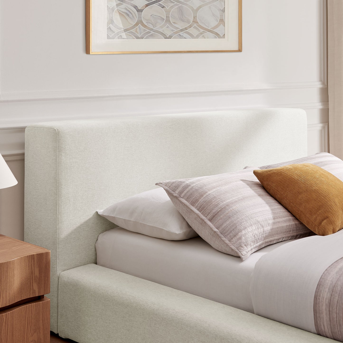 Luma Chenille Upholstered Queen Platform Bed Frame by Furniture for America