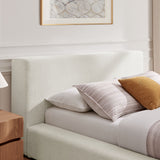Kiln Chenille Upholstered Queen Platform Bed Frame in Ivory Fabric