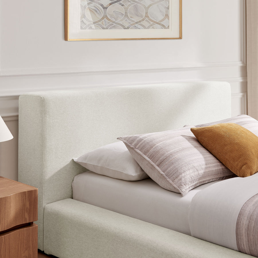 Kiln Chenille Upholstered Queen Platform Bed Frame in Ivory Fabric