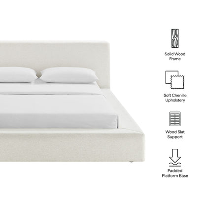 Luma Chenille Upholstered Queen Platform Bed Frame by Furniture for America