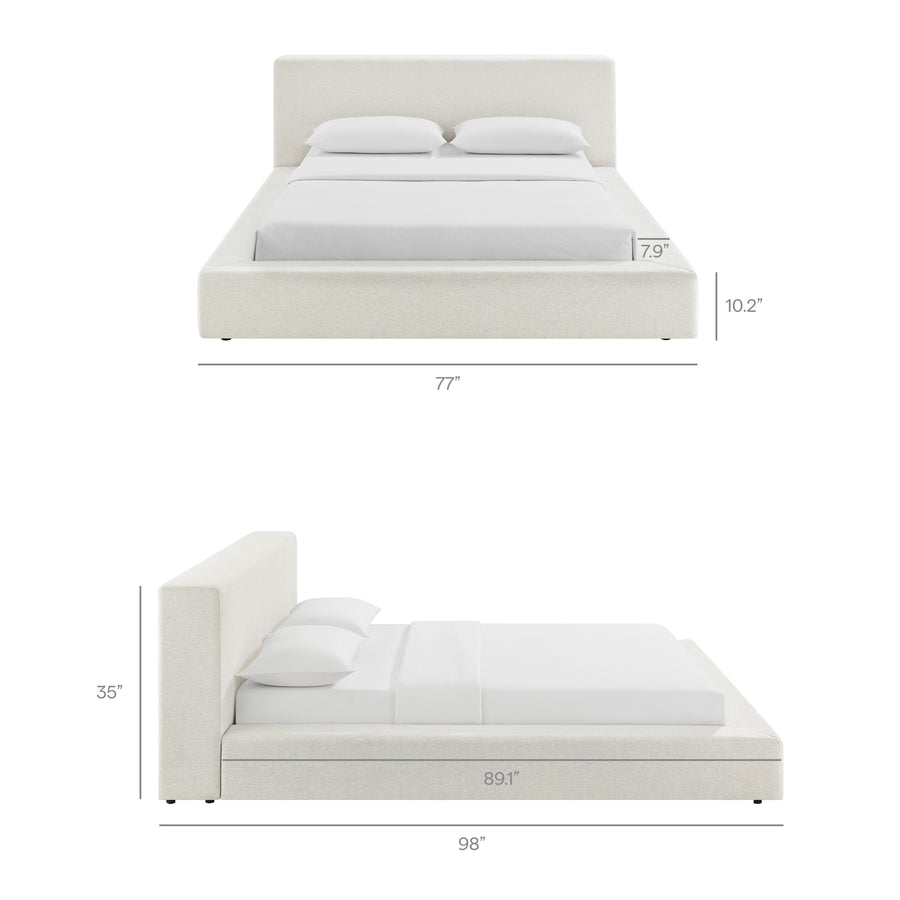 Kiln Chenille Upholstered Queen Platform Bed Frame in Ivory Fabric