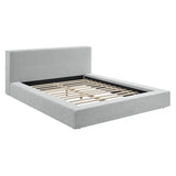 Kiln Chenille Upholstered Queen Platform Bed Frame in Light Gray Fabric