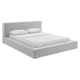 Kiln Chenille Upholstered Queen Platform Bed Frame in Light Gray Fabric