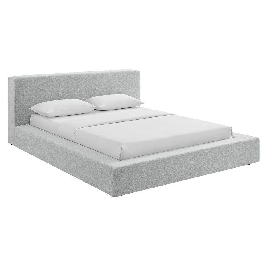 Kiln Chenille Upholstered Queen Platform Bed Frame in Light Gray Fabric