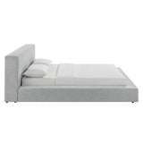 Kiln Chenille Upholstered Queen Platform Bed Frame in Light Gray Fabric