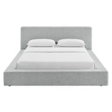 Kiln Chenille Upholstered Queen Platform Bed Frame in Light Gray Fabric