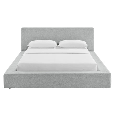 Luma Chenille Upholstered Queen Platform Bed Frame in Light Gray Fabric