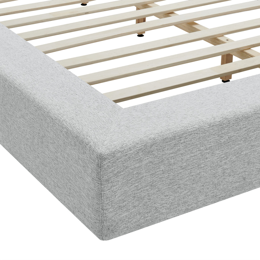 Kiln Chenille Upholstered Queen Platform Bed Frame in Light Gray Fabric