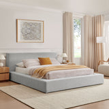 Kiln Chenille Upholstered Queen Platform Bed Frame in Light Gray Fabric