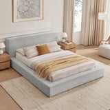 Kiln Chenille Upholstered Queen Platform Bed Frame in Light Gray Fabric