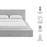 Kiln Chenille Upholstered Queen Platform Bed Frame in Light Gray Fabric