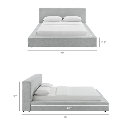 Luma Chenille Upholstered Queen Platform Bed Frame in Light Gray Fabric